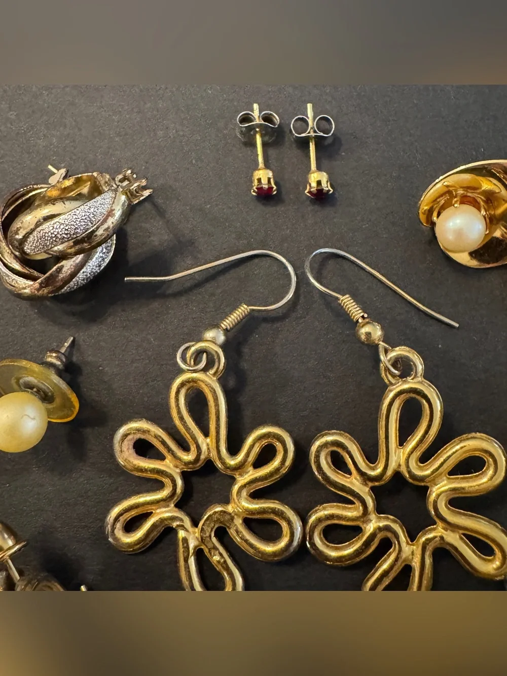 Vintage Costume Earring Lot Gold Tone Faux Pearl Clip On Pierced Dangle